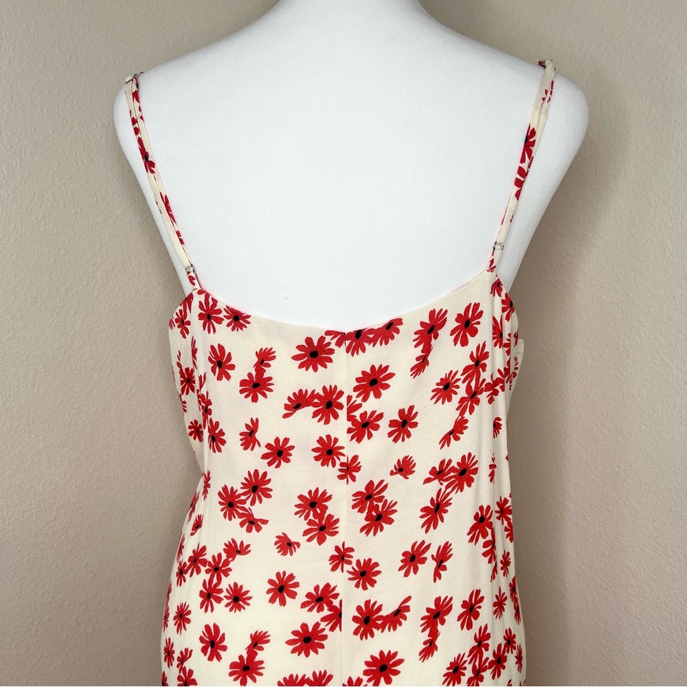 Reformation ALEXANDRA Ivory & Red Daisy Floral Sleeveless V-Neck Midi Dress - Picture 12 of 15